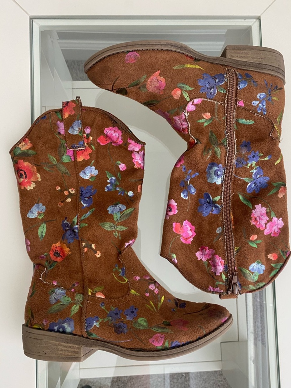 Madden Girl Brown Floral Suede Cowboy Boots